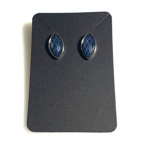 Silver Tone Blue Acrylic Faceted Stud Earrings Elegant Lightweight Jewelry Gift